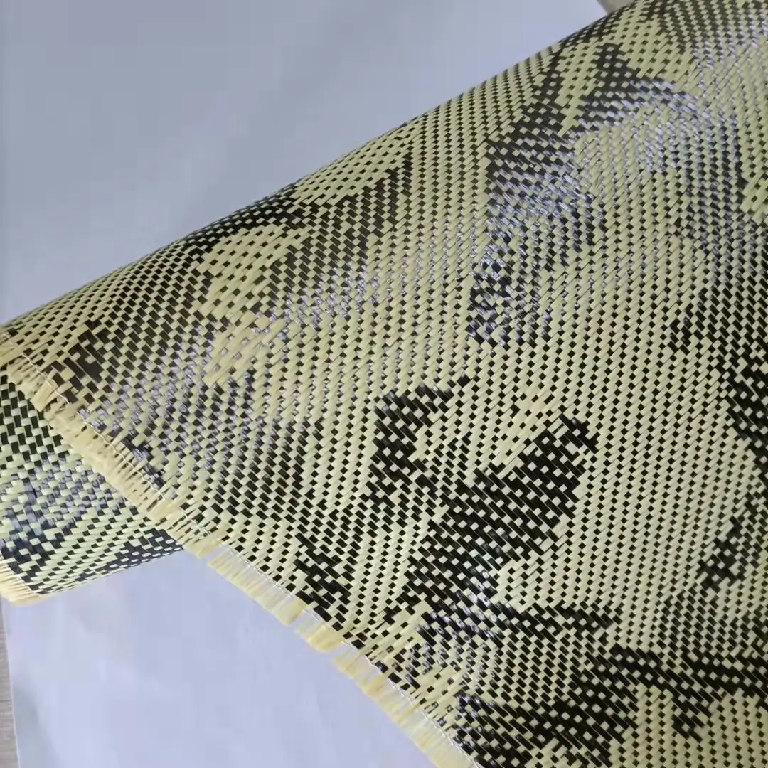 Yellow and black camouflage pattern carbon fiber cloth aryl carbon mixed kevlar jacquard braided multi-color optional