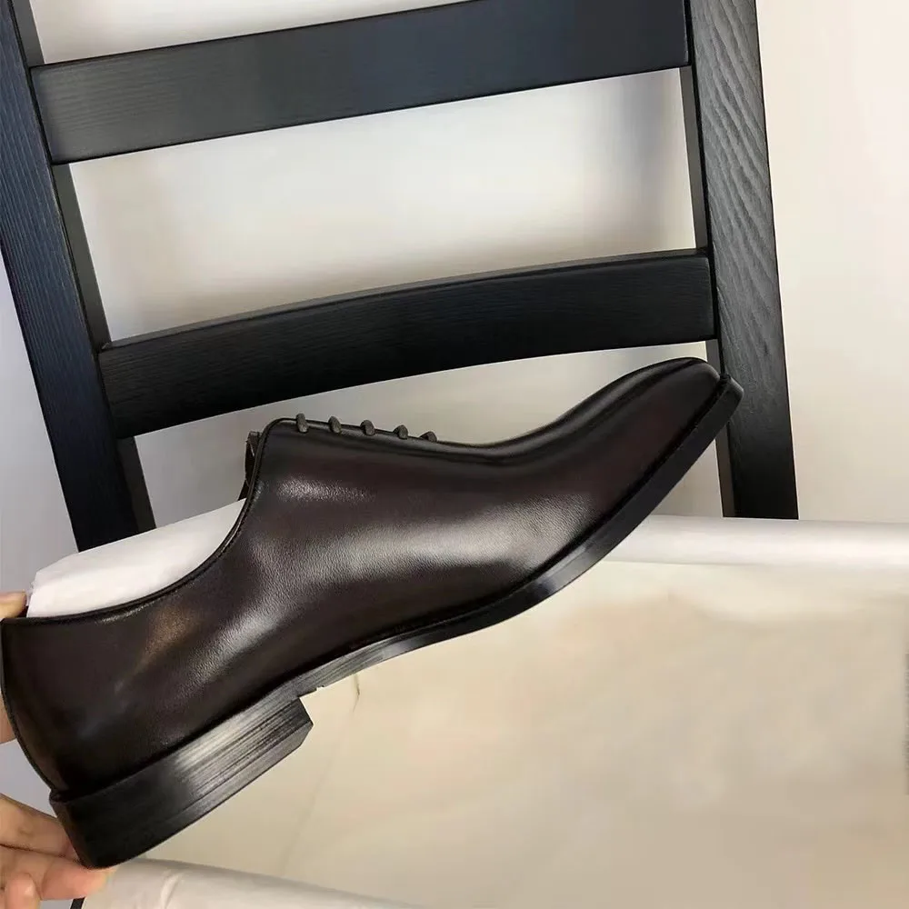 Luxury 35-47# black integrated leather oxford shoes lace-up top layer cowhide British business casual dress shoes for men