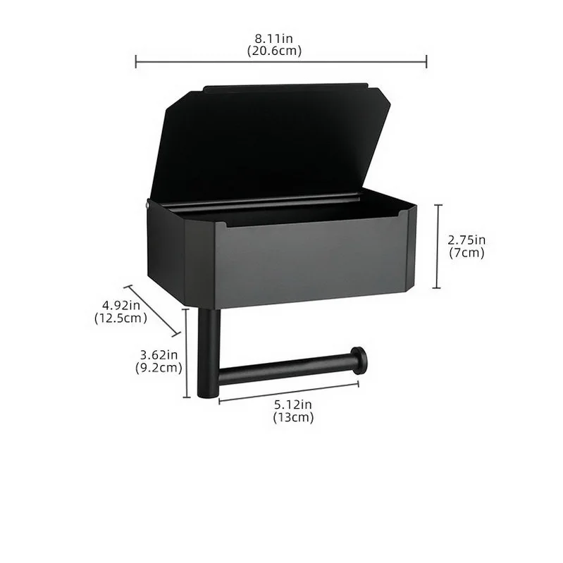 WEKIS WC Toilet Rolhouder Zwart Toilet Rol Papier Toiletpapier Houder Toiletrolhouder  Met Telefoonplankje Met Plankje Met Doos