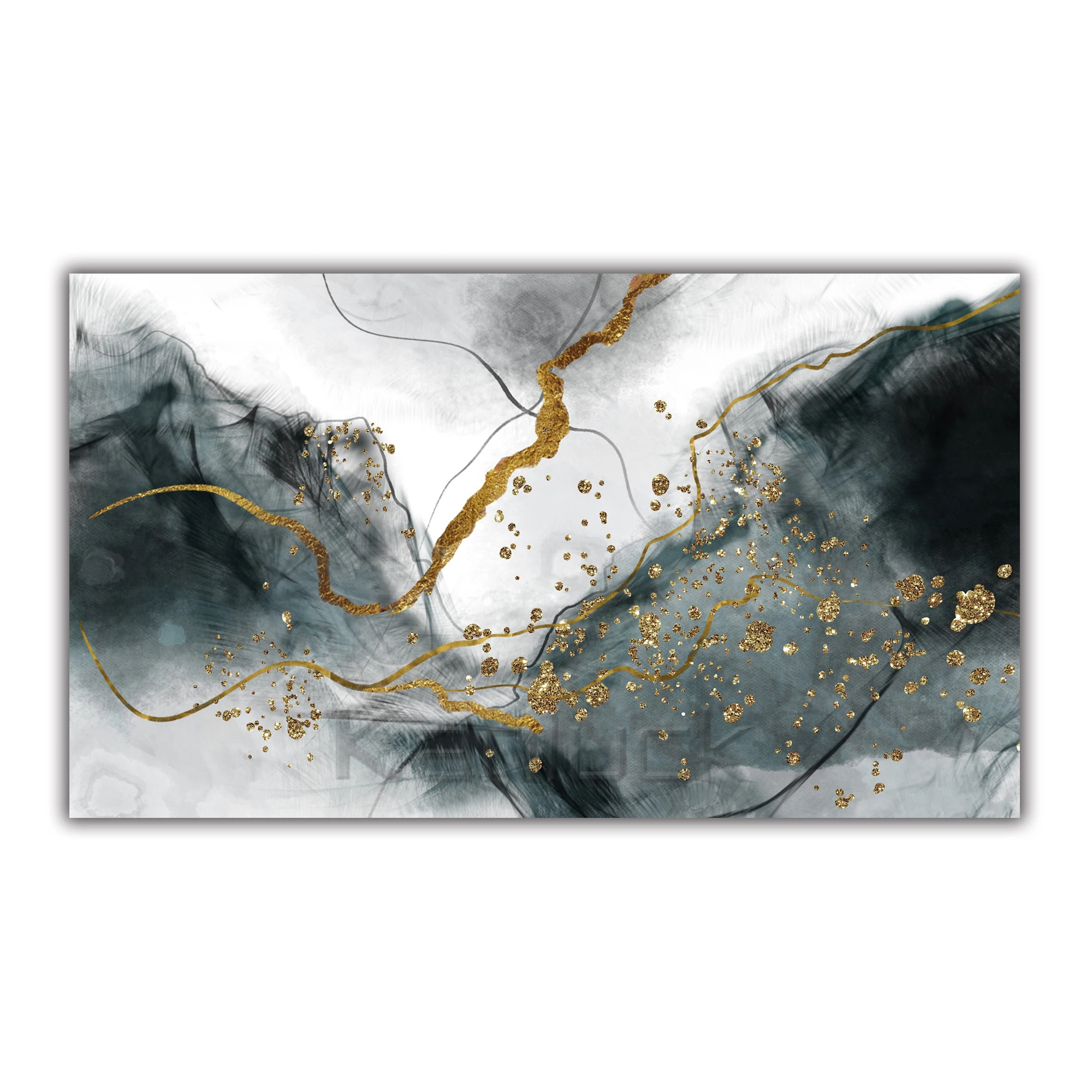 Abstract Large Canvas Art With Gold Glitter For  Home And  Office Wall Decorative