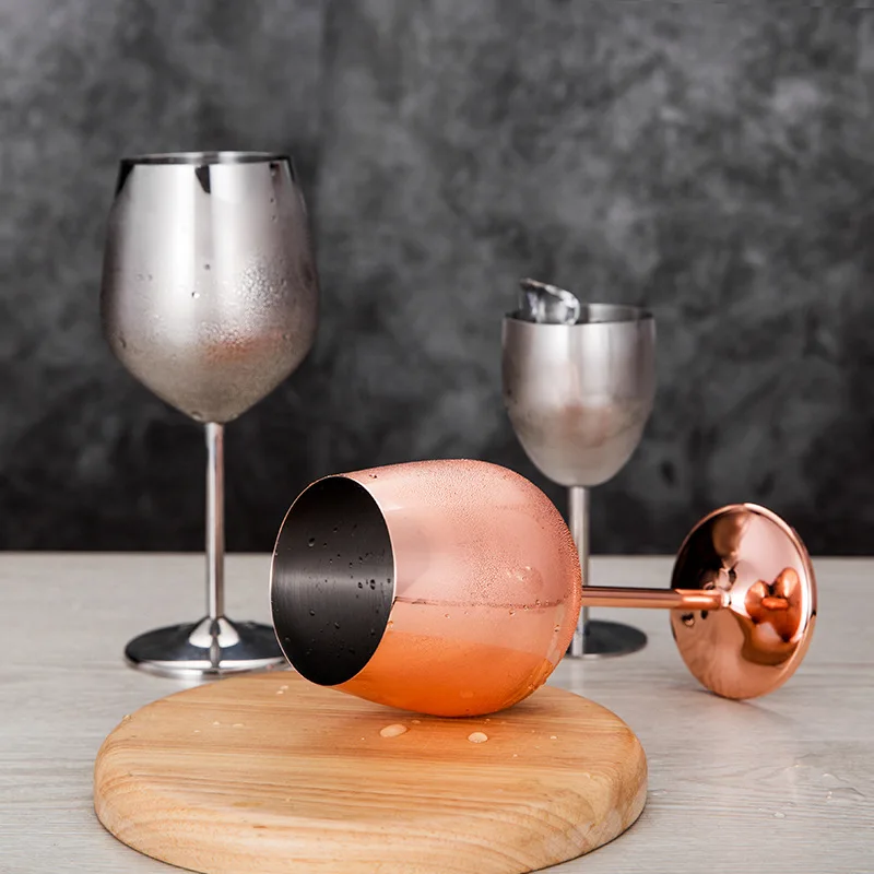 500ml stainless steel tall red wine colorful large-capacity drum-shaped drop-resistant copper plated wine glass
