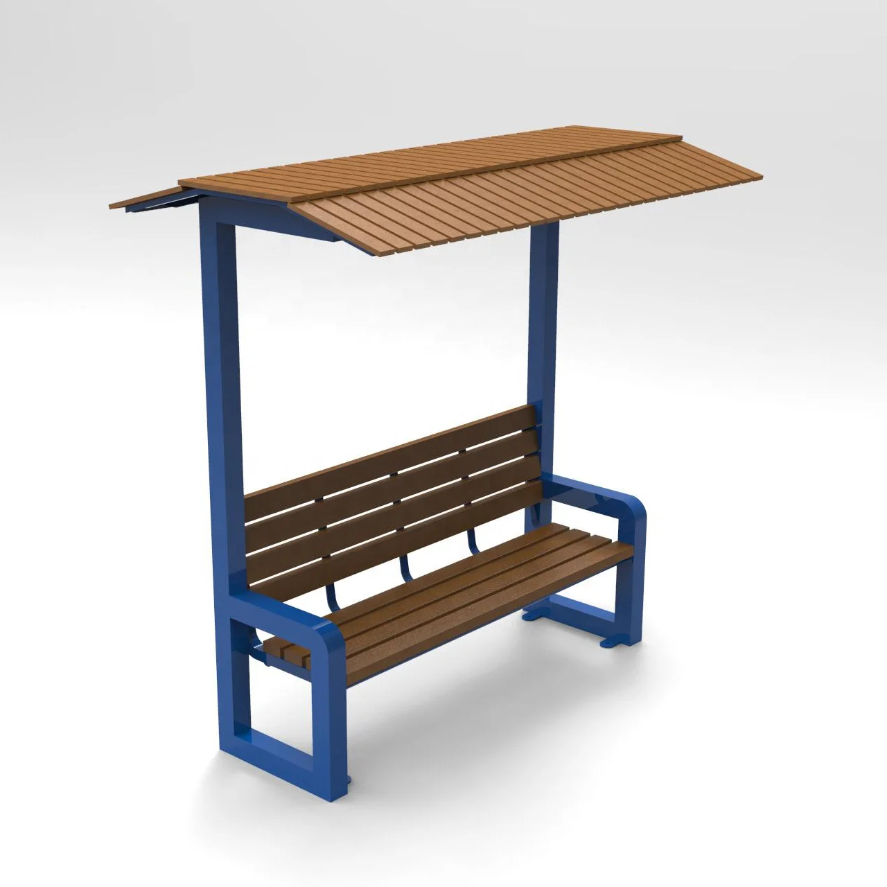 Outside street and park steel and composite wood HDPE canopied bench with roof outdoor wooden bench with shelter/canopy