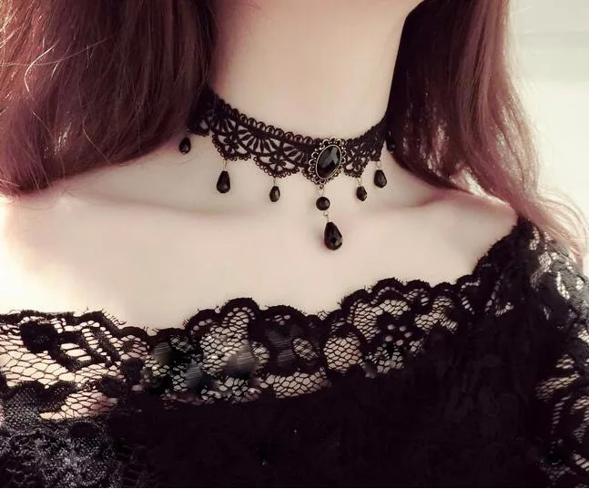 Vintage gothic jewelry personalized lace choker necklace chunky punk necklace for women