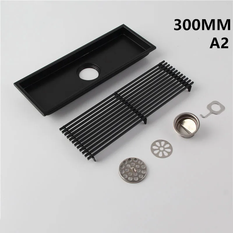 SUS 304 Stainless Steel Black 300 MM Floor Waste Grate Drains Tile Insert  Shower Drain Bathroom Floor Drain