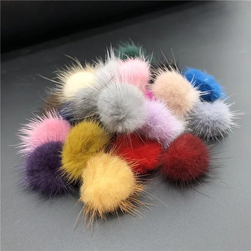 High Quality Colorful Custom size Round Real Mink Fur Ball Fluffy Pompom For Bag Hat Earring Knitted Beanie Hats