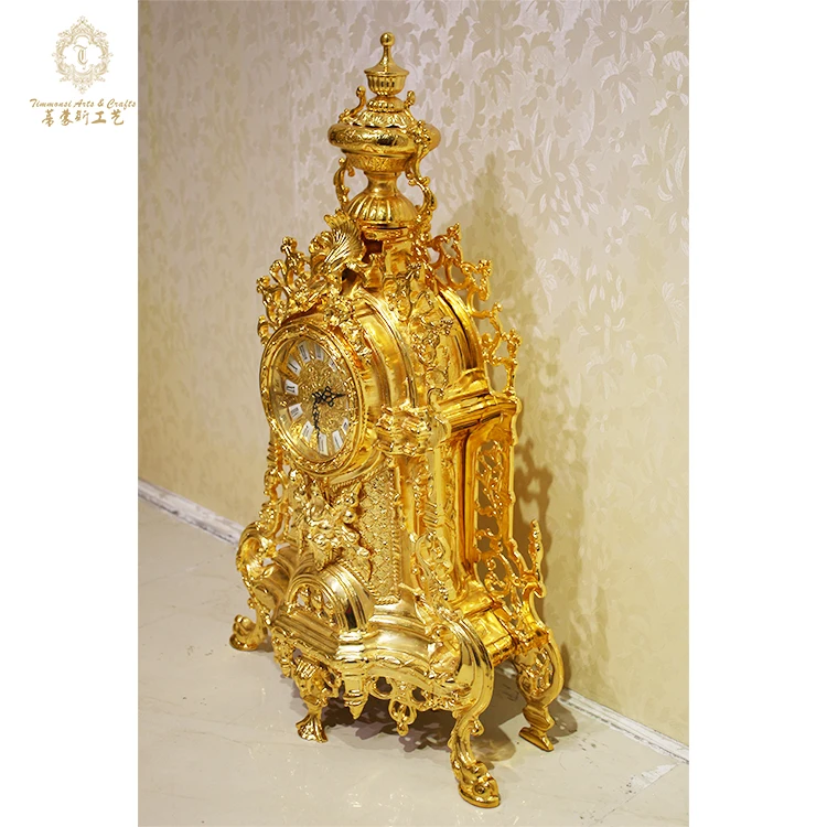 Factory Direct Sales Luxury Golden Desk Clock Hotel Lobby Golden Desk Clock