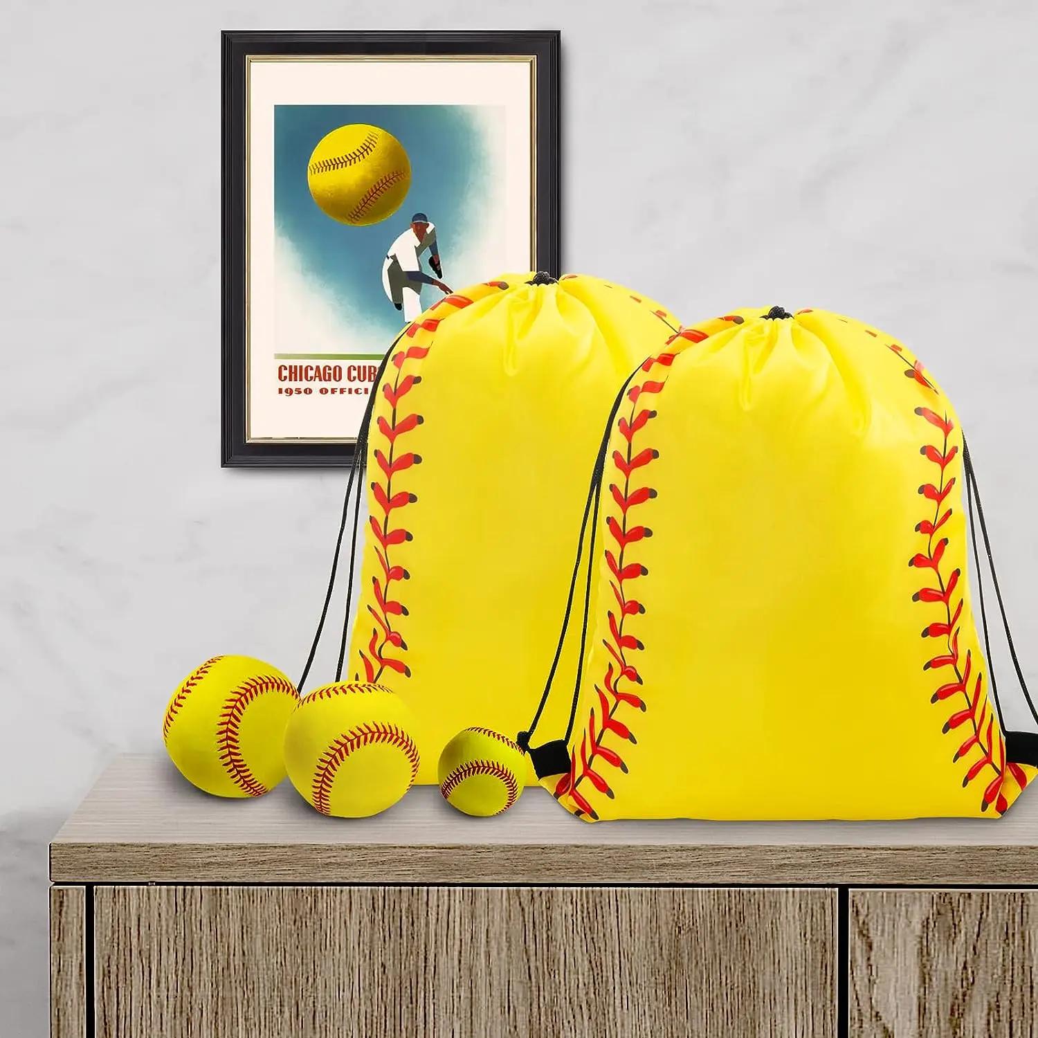 Amazon Wish hot sale baseball pattern Sports Drawstring Backpack Bags for Gym Sports