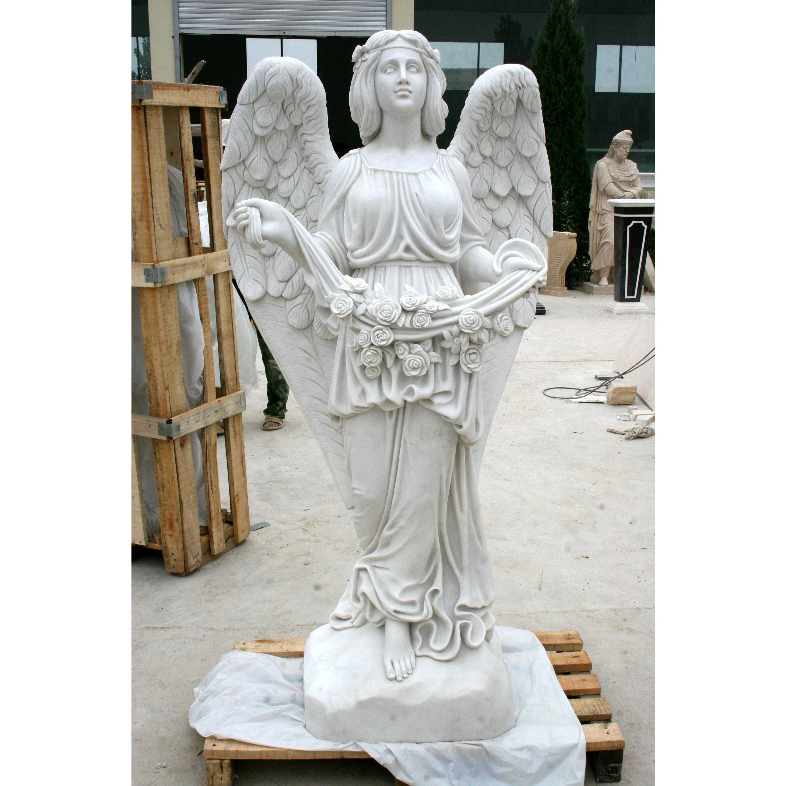 Stone Carving White Marble Statue Sculpture Gravestone With Angel Flower Tombstone
