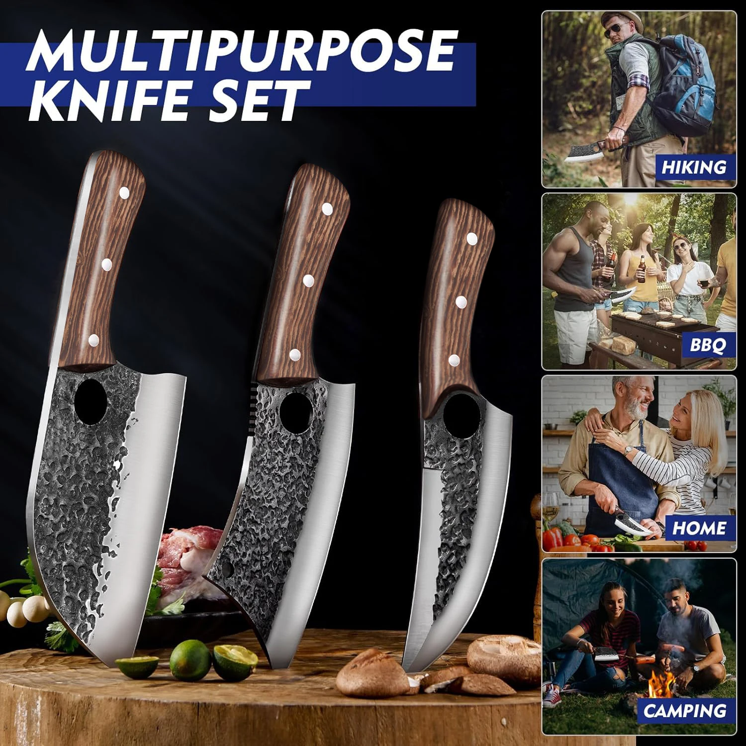 Home and Kitchen Metal Chef Knife Handmade Forged Meat Cleaver Slaughter Boning Butcher Knives Sets