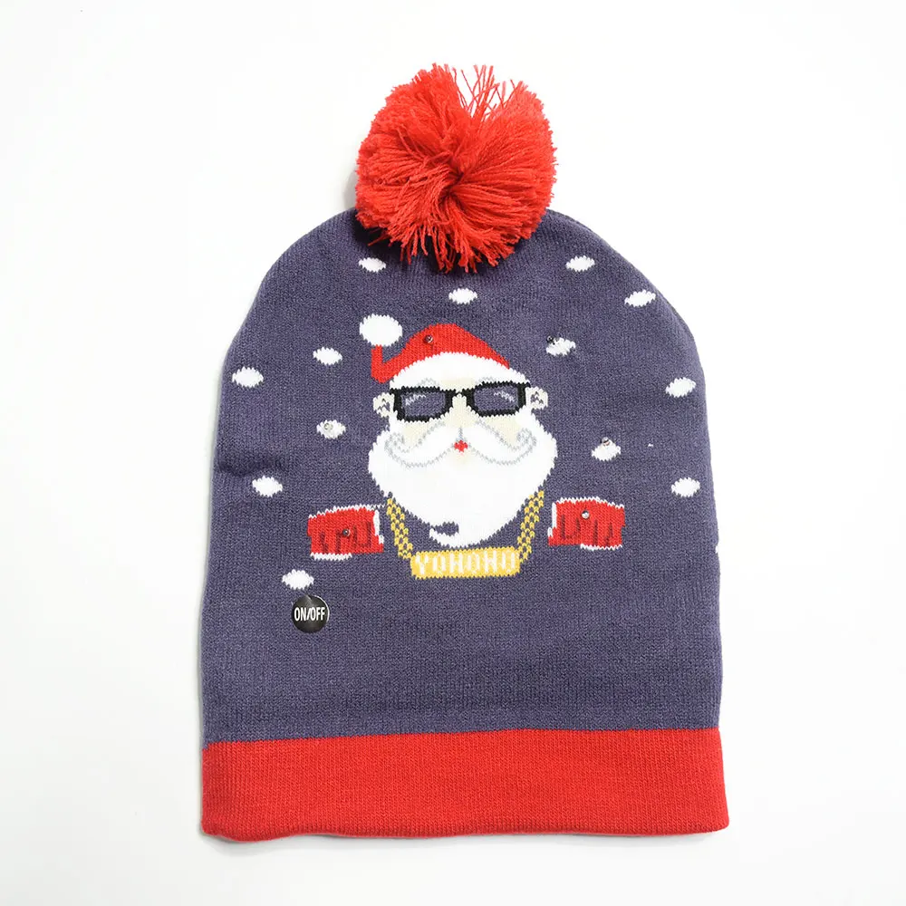 Christmas Outdoor Decorations Supplies Novelty Lighting Light Up Hat Beanie Thick Plush Knitted Glowing Led Long Hats