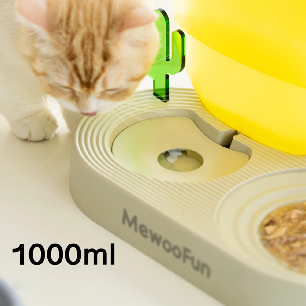 pet cat double bowls food water feeder with auto water dispenser dog cat food bowl drinking raised stand dish three bowls