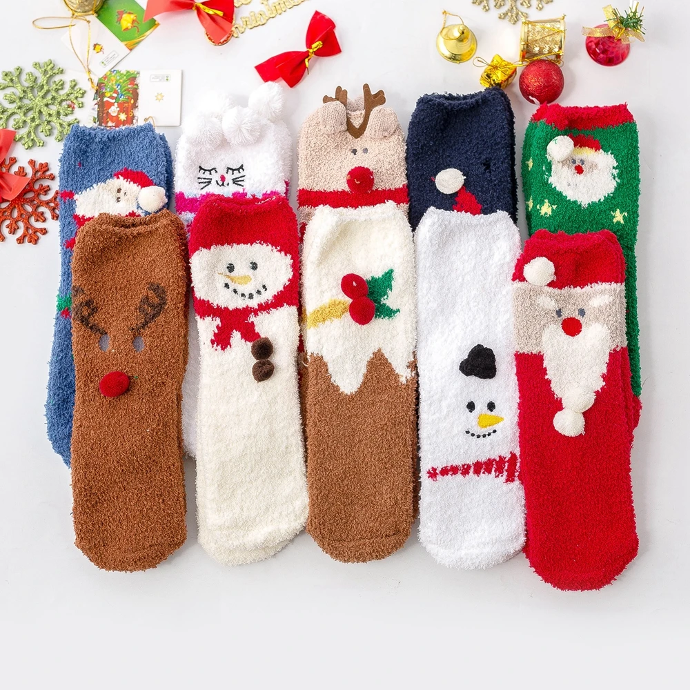 Wholesale Christmas Socks Multi Designed Cartoon Winter Stockings Fuzzy Christmas Socks For Christmas Gift