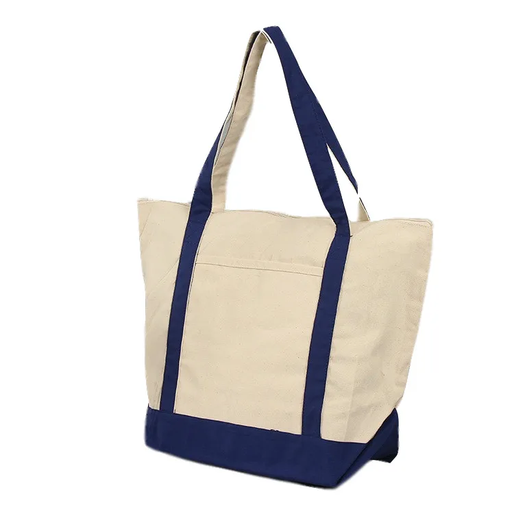 
Premium Zippered Boat Tote Cotton Canvas Reusable Grocery Shopping Tote Bag 