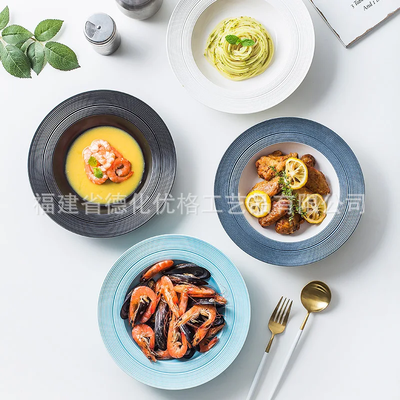 White Black Tableware Round Shape Ceramic Plate Party Ceramic Dinner Plate Dish