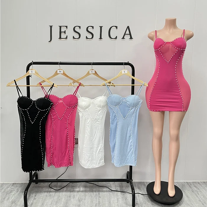 X5047-wholesale дешевой цене пикантные туфли из комбинированного материала мех клуба вышитый бисером мини-платье без рукавов платья для