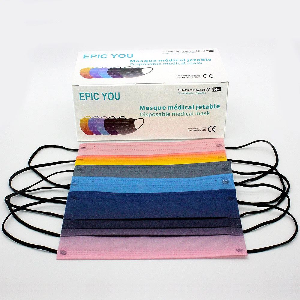 Disposable 3 Layer Spunlaced Non-woven Facemask EN14683 Type IIR Gradient Print Medical Surgical Face Mask For Party Daily Use