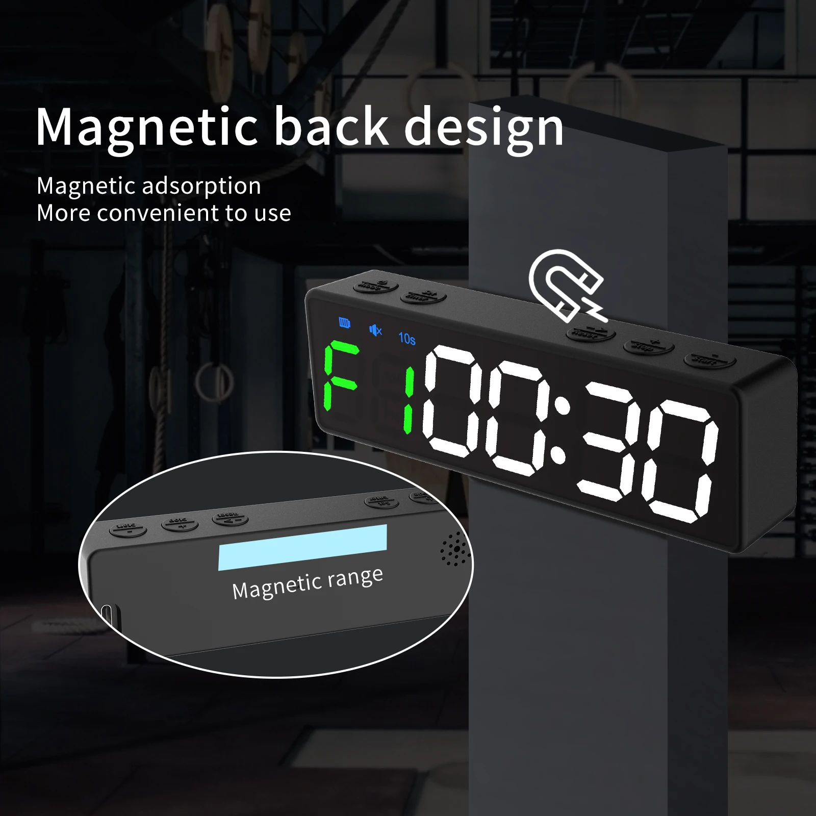 YZ Portable Indoor Mini Countdown Digital Timer Magnetic Rechargeable TABATA HIIT MIIT Training Timer for Gym Fitness Workouts