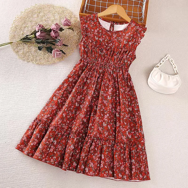 Summer 2023 Fashion 6 8 10 12 Years Old Age Child Teenage Clothing Short Designs Frocks for Girls Kids Flower Teen Girls Dresses