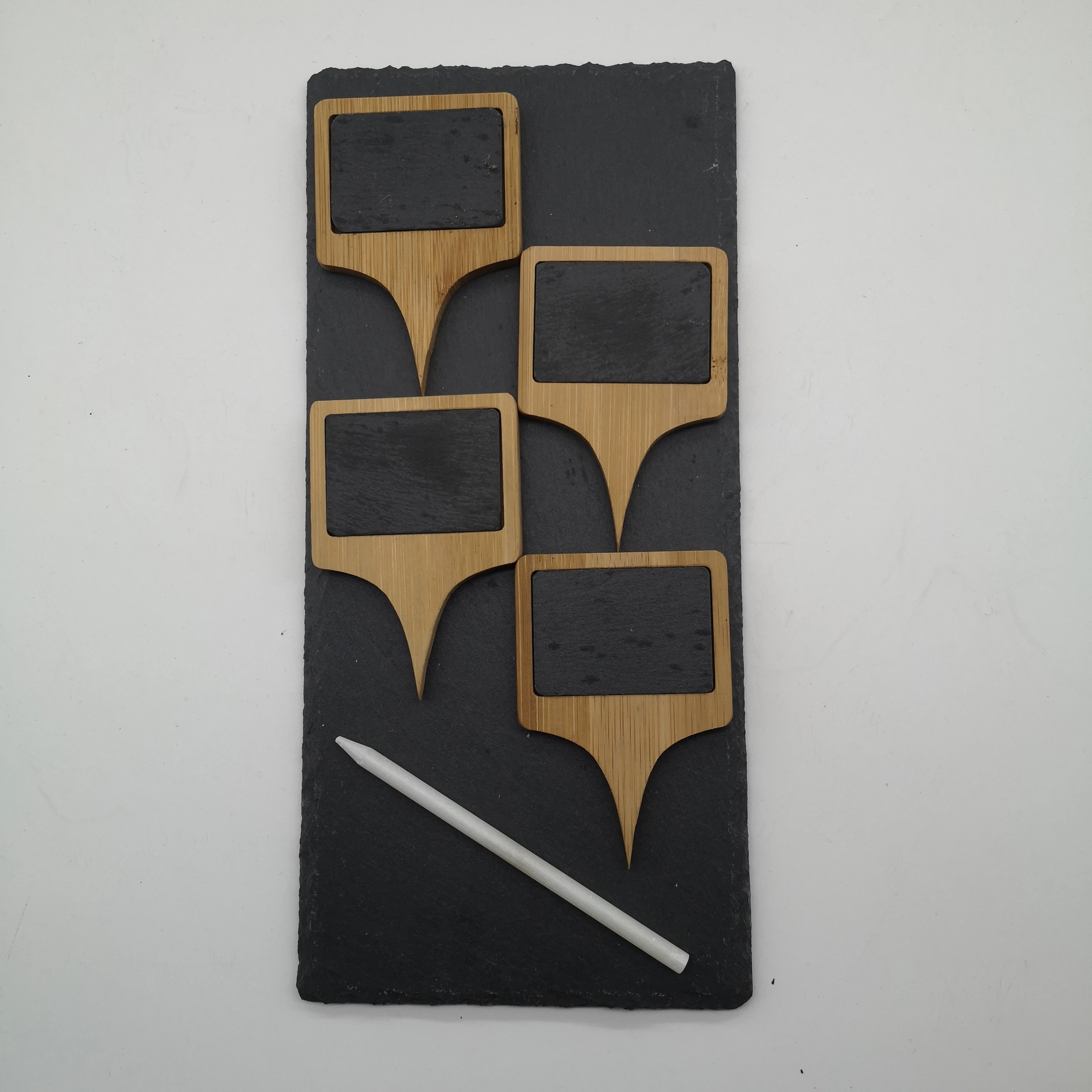 China Factory Natural Slate Cheese Board Bamboo Cheese Marker Set with Soapstone Chalk