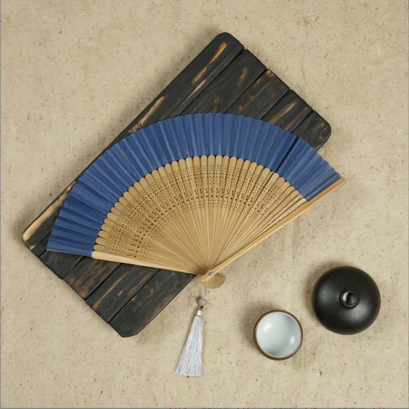 Vintage bamboo Ancient Chinese gift dance folding silk cloth fan