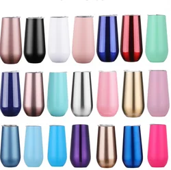 Insulated Double Wall TJS Stainless Steel Vacuum sublimation blanks 6oz Colorful Wine with lid tumblers