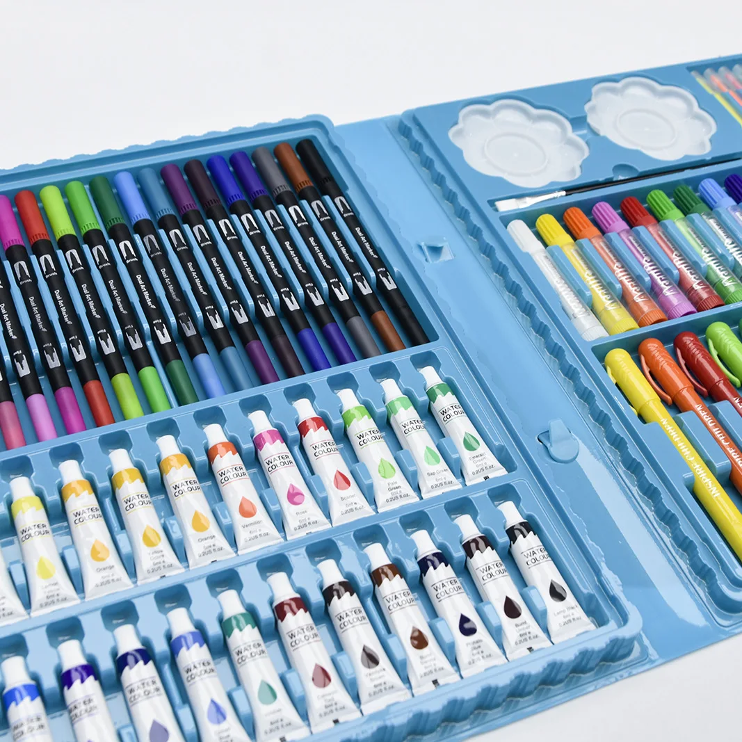 129 pcs pieces drawing art kit kids  colored pencil art set crayon oil pastel watercolor pen stationery paint art wooden box