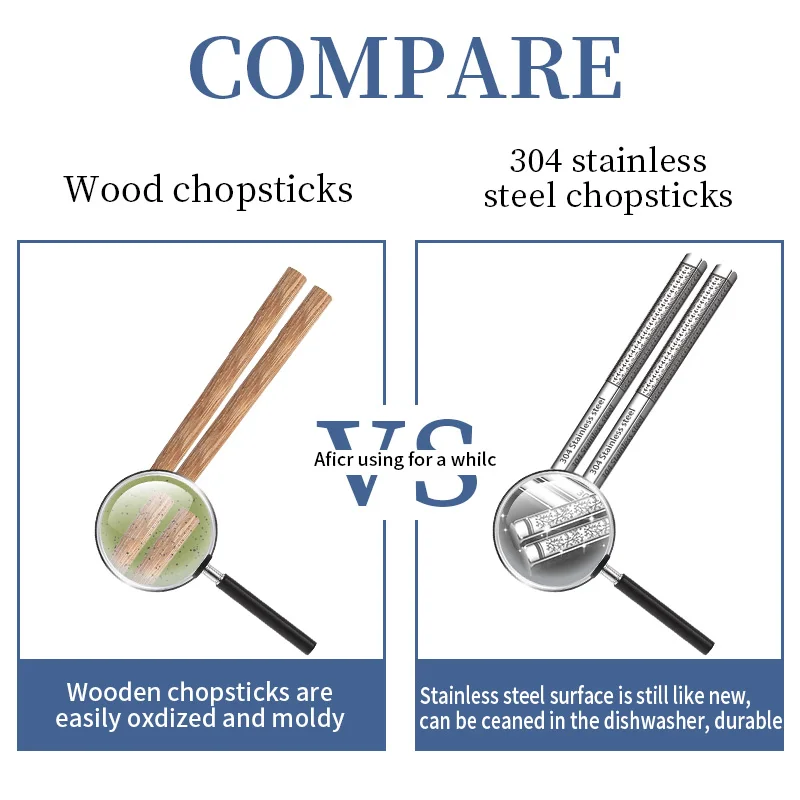 Best Selling Custom Logo Chopsticks Non-Slip Square Stainless Steel Flatware Reusable and Dishwasher Safe for Weddings