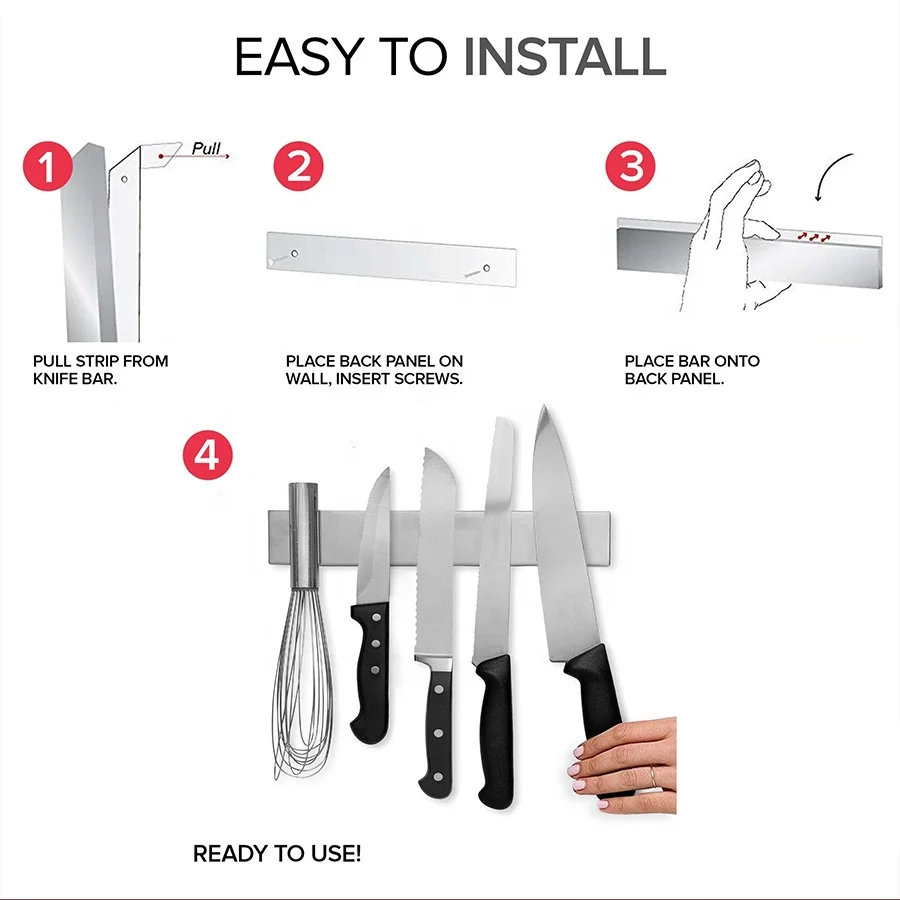 Hot selling 10 inch stainless steel magnetic kitchen knife holder rack wall mounted magnetic knife rack