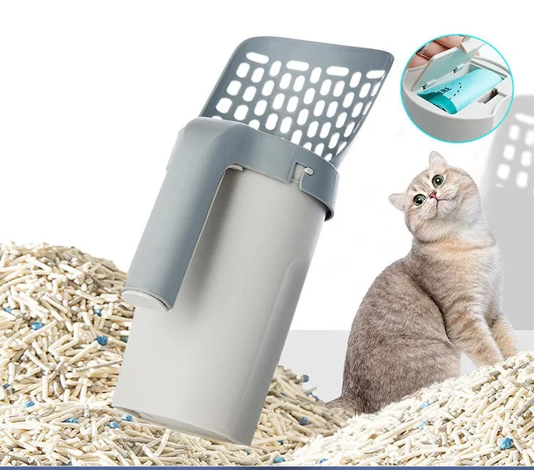 Integrated cat litter shovel, plastic cat litter bin with garbage bag, household cat toilet cat litter shovel