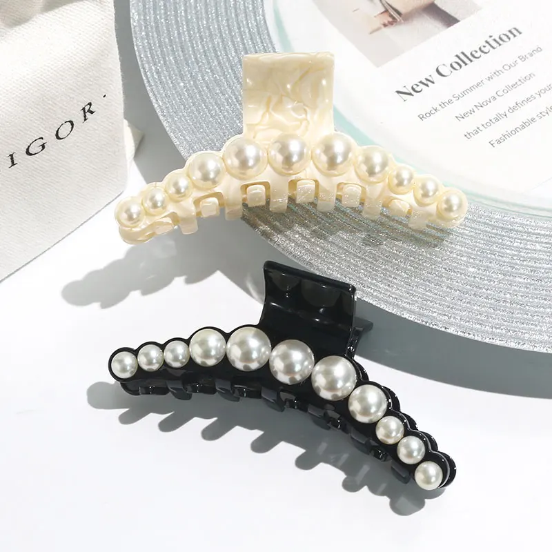 XinMei pearl hair claw clips accessories wholesale white marble hair claw clips flexible non slip women hair claw jaw clips big