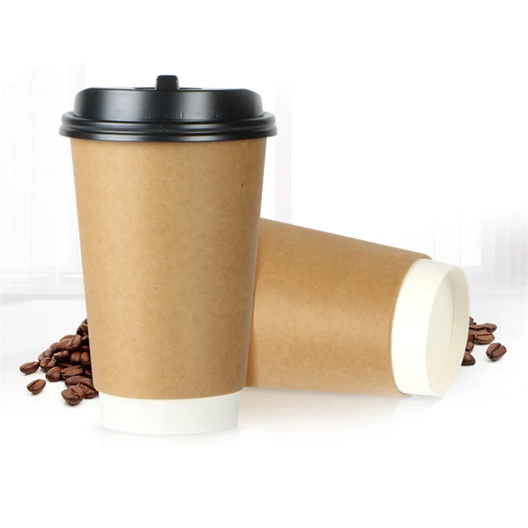 Eco-Friendly Biodegradable Food Grade Double Layer Paper Cup Paper Coffee Cup With Lid Double Wall Paper Coffee Cups Kraft