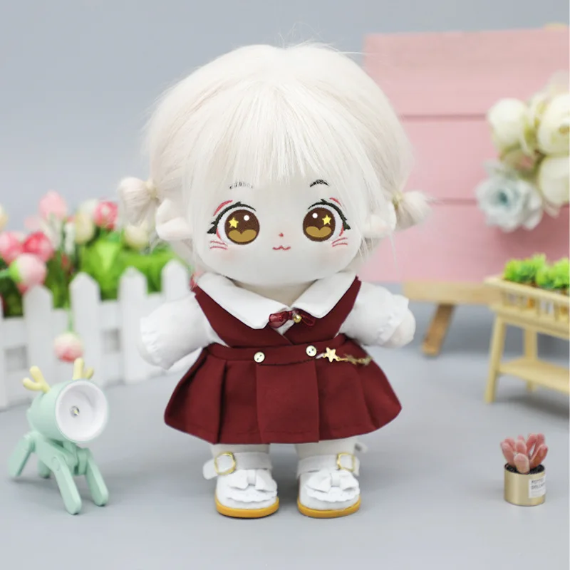 20cm Cute Kawaii Cotton Rag Doll Toy with Built-in PVC Skeleton Cartoon Naked Baby Doll for Girls