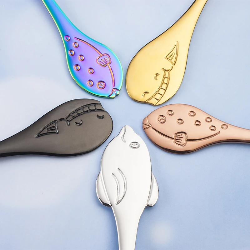 Eco Friendly Stainless Steel Colorful fish shark shape Mini Dessert Fork Small Fruit Fork for events