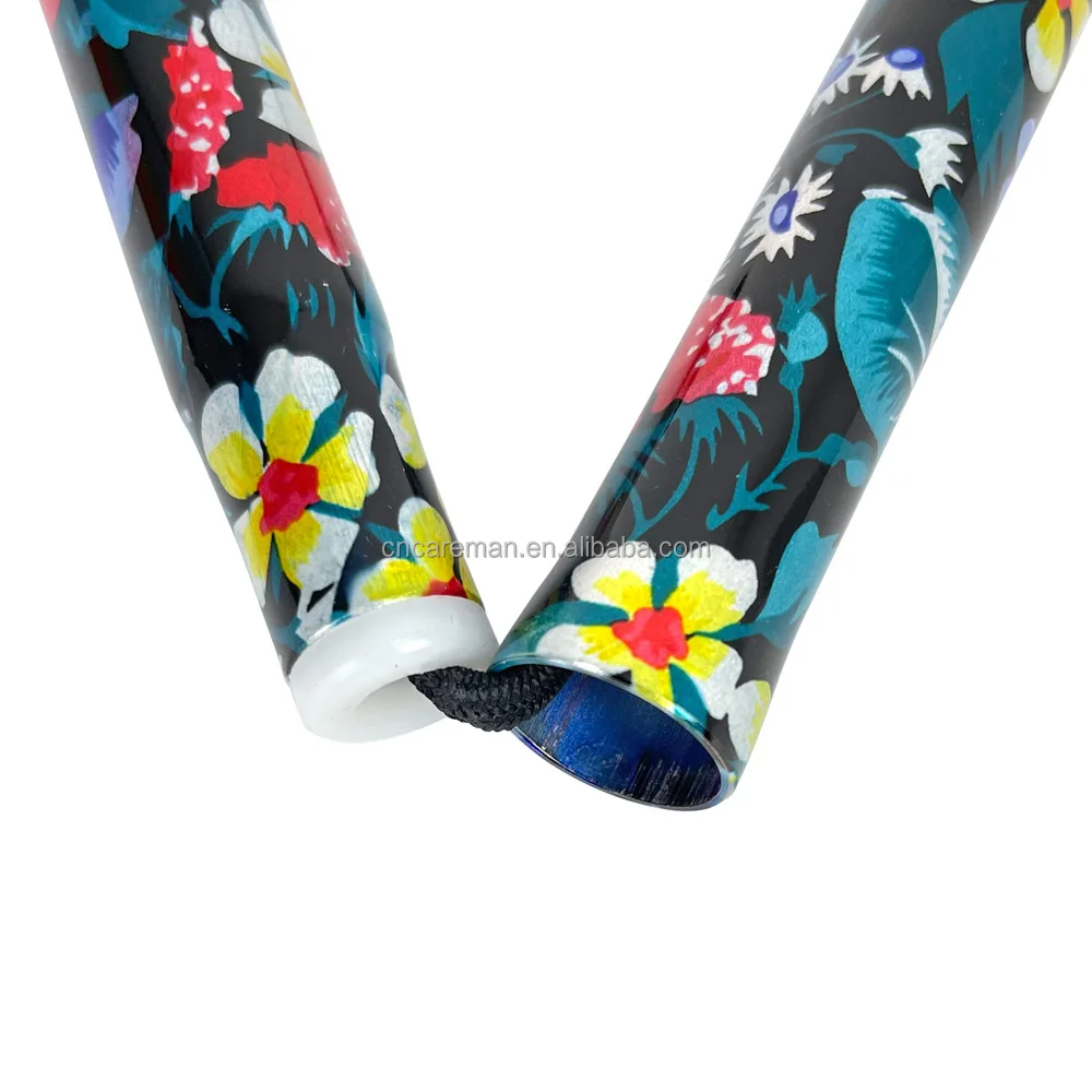 Derby Wood Handle Aluminum Folding Walking Stick Cane Non-slip Rubber Base Colorful Flower Blossom Floral Pattern Women Foldaway