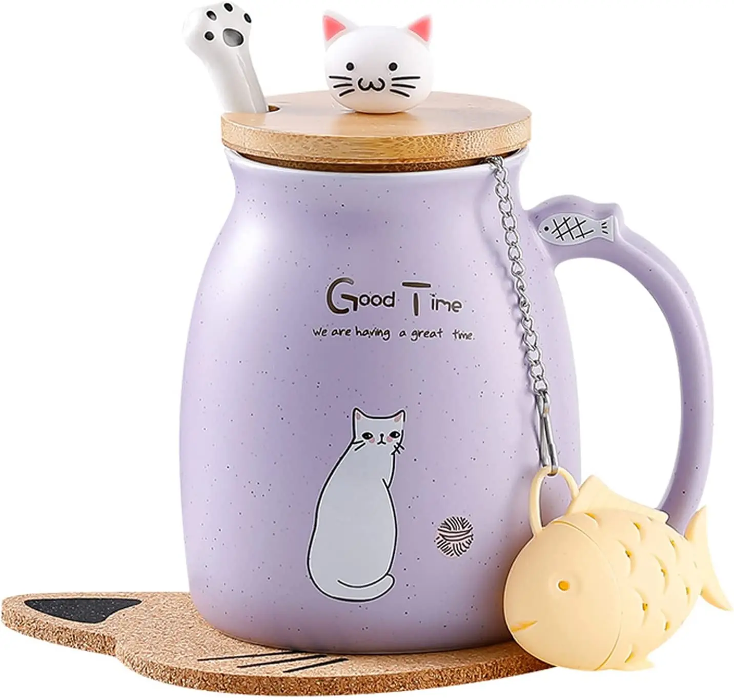 Cat Cute Ceramic Coffee Cup with Lovely Kitty Lid Cats Paw Spoon Kawaii Coaster Novelty Morning Tea Milk Christmas Mugs
