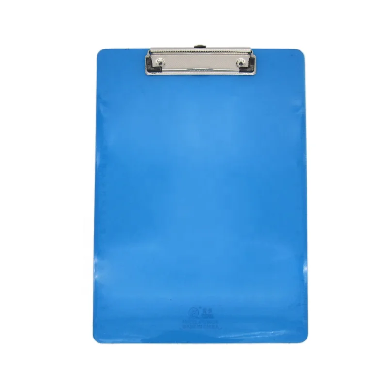 A4 Size 2mm Thickness Blue Color Plastic Paper Clipping Clipboard With Side Ruler Stainless Steel Clip
