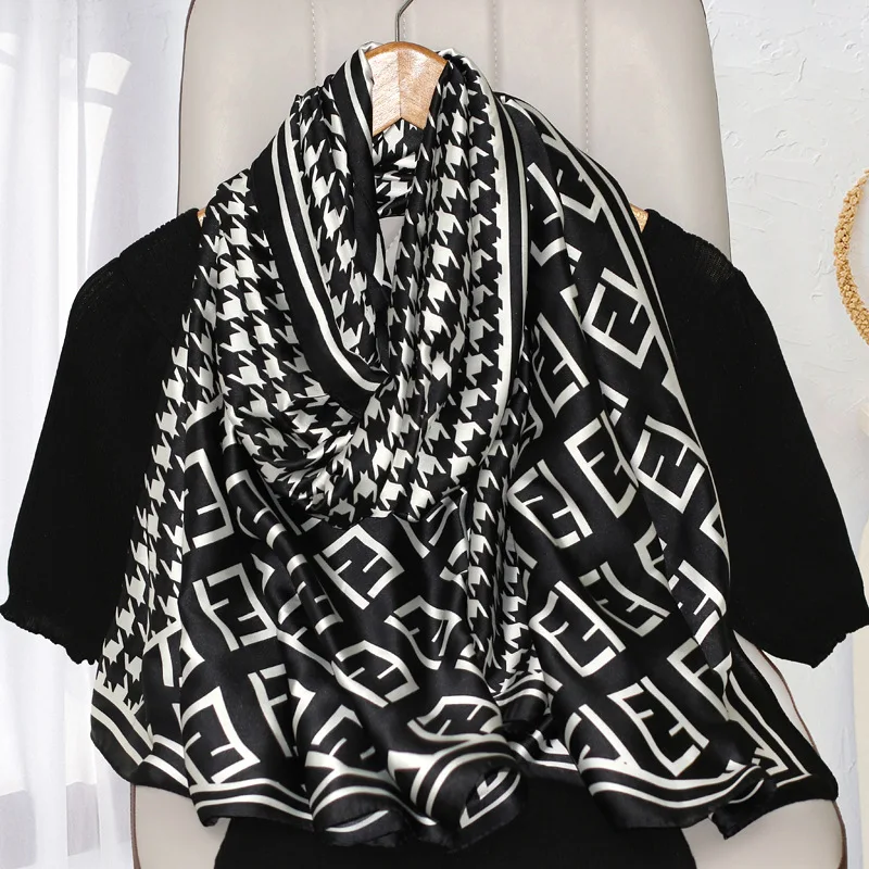 Womens Imitated silk Long Scarf Fashion Designer Scarf Lightweight Wraps Headscarf Printed Sunscreen Beach Scarf