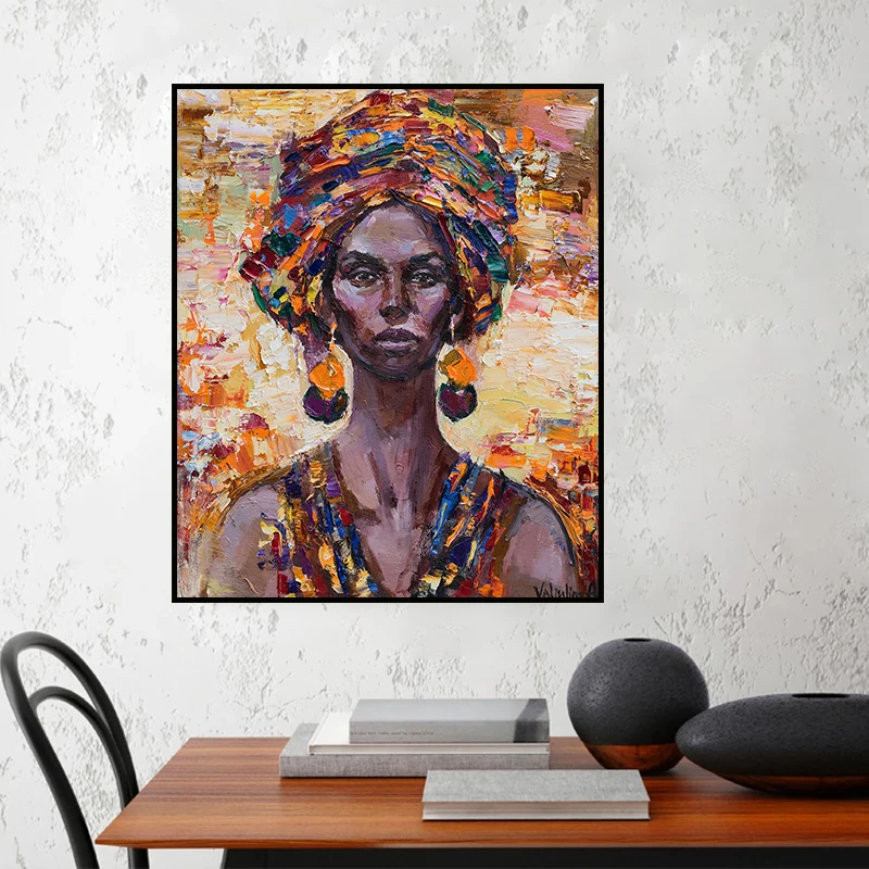 African Black Woman Canvas Painting Abstract African Girl Posters and Prints Cuadros Wall Art Pictures for Living Room