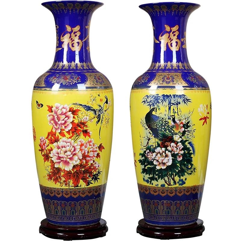 Chinese Color Glazed Antique floor ceramic flower Pattern porcelain big vase for office furniture Hotel decoration