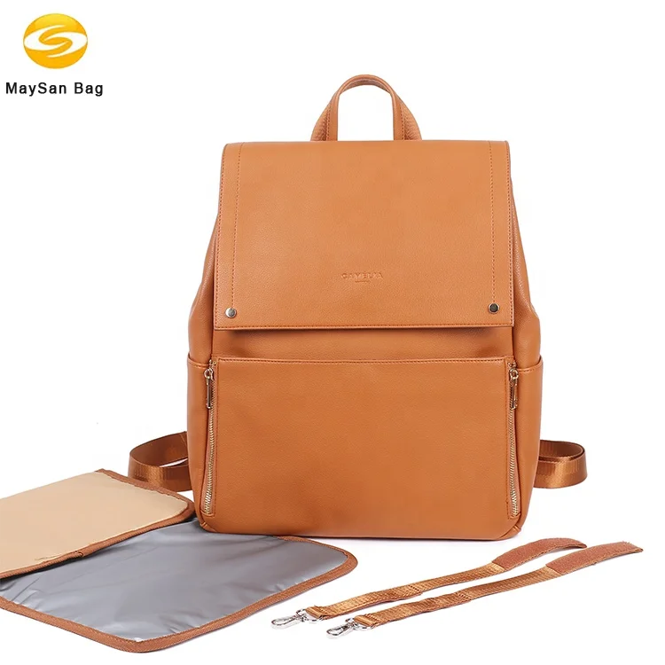 Wholesale Faux Leather outdoor travel baby diaper bag Nappy Bag Organizer for Baby Care with stroller straps and changing pad