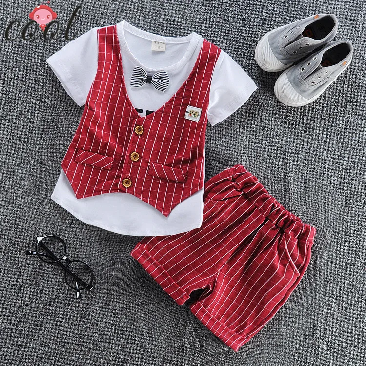 
sides openning t shirt + strip shorts clothing sets soft cotton kids baby boys sports outfit 