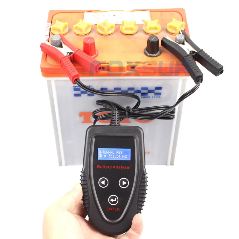 FOXSUR 12V Car battery tester  LCD Battery Analyzer Car Charge Diagnostic Tool Gel AGM WET CA SLA Battery CCA IR SOH measurement