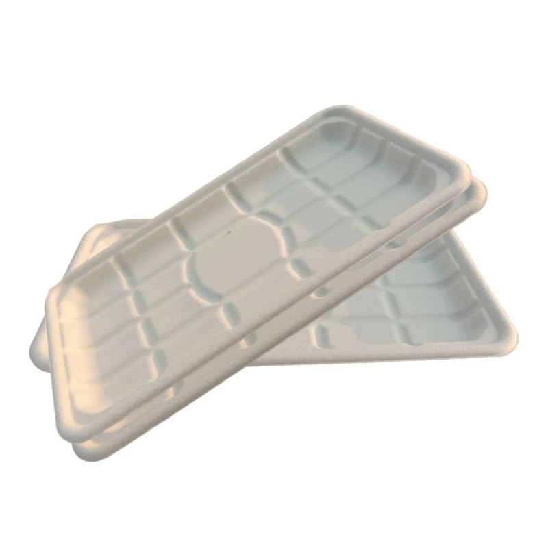 Portable 100% Biodegradable China Food Trays Nature Color No Plastic Sugarcane Pulp Tray Total Green