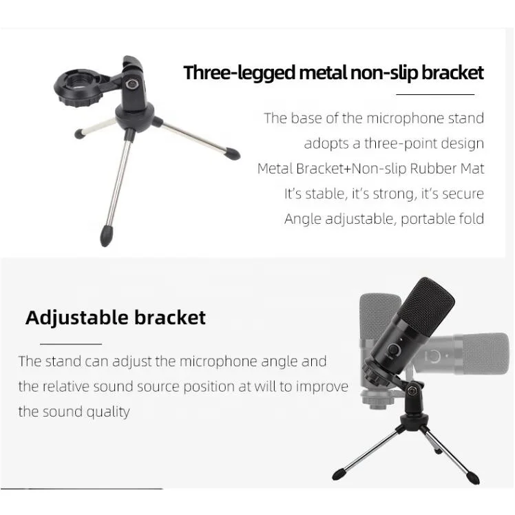 Профессиональный Студийный конденсаторный USB-микрофон со штативом и подставкой для телефона ПК Skype онлайн-игр