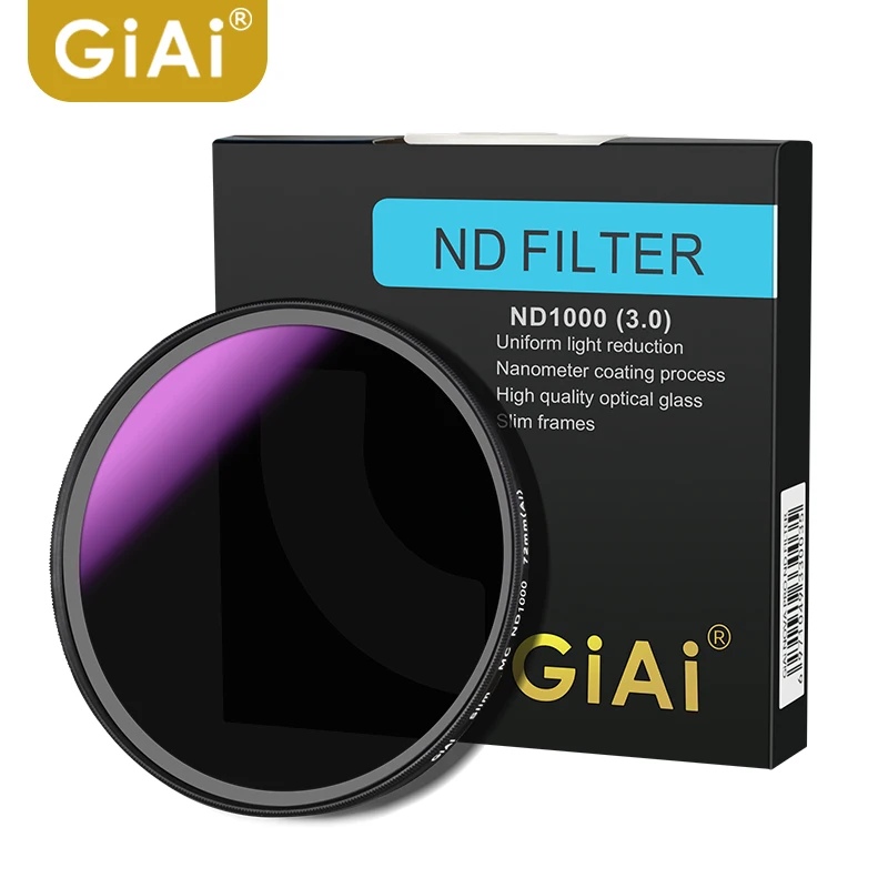 GiAi MRC ND1000 52/58/62/67/72/77/82mm Camera ND Filter Lens Ultra Thin UHD Glass Neutral Density Filter for Nikon Sony Canon