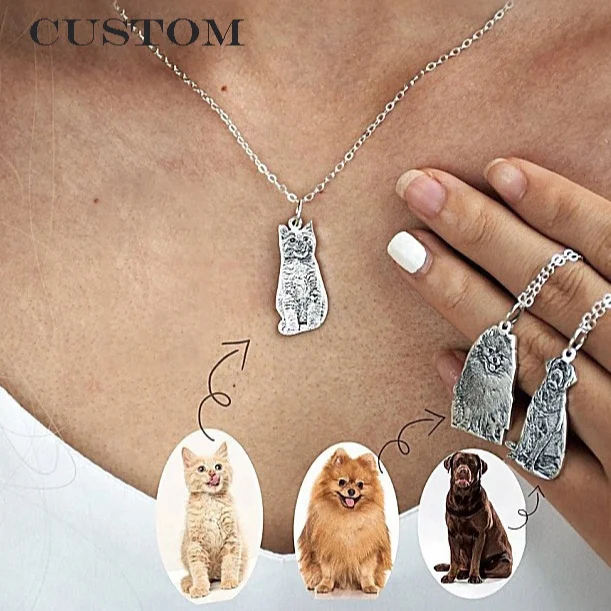DIY Personalized Laser Stainless Steel Pet Photo Graffiti Carved Name Dog Tags Pendant Necklaces