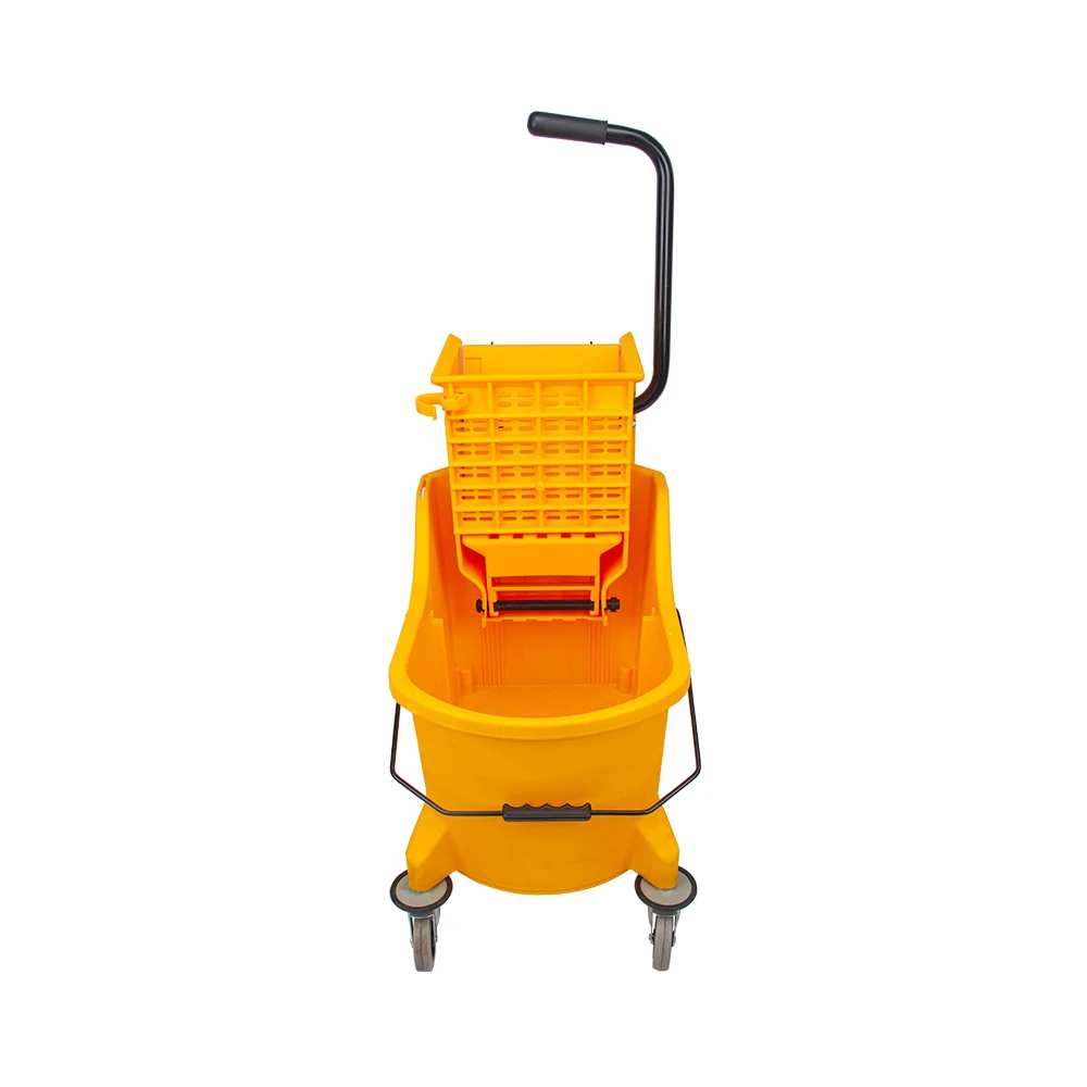 hot sale yellow plastic hospital cleaning side press 33 ltr mop wringer bucket cleaning trolley with 4 wheels