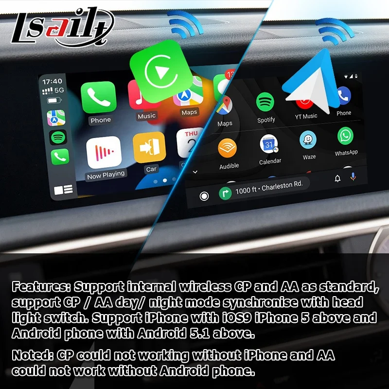 Android CP AA video interface box for Lexus RC300h RC200t RCF 2016-2020  with wireless auto gps navigation by Lsailt
