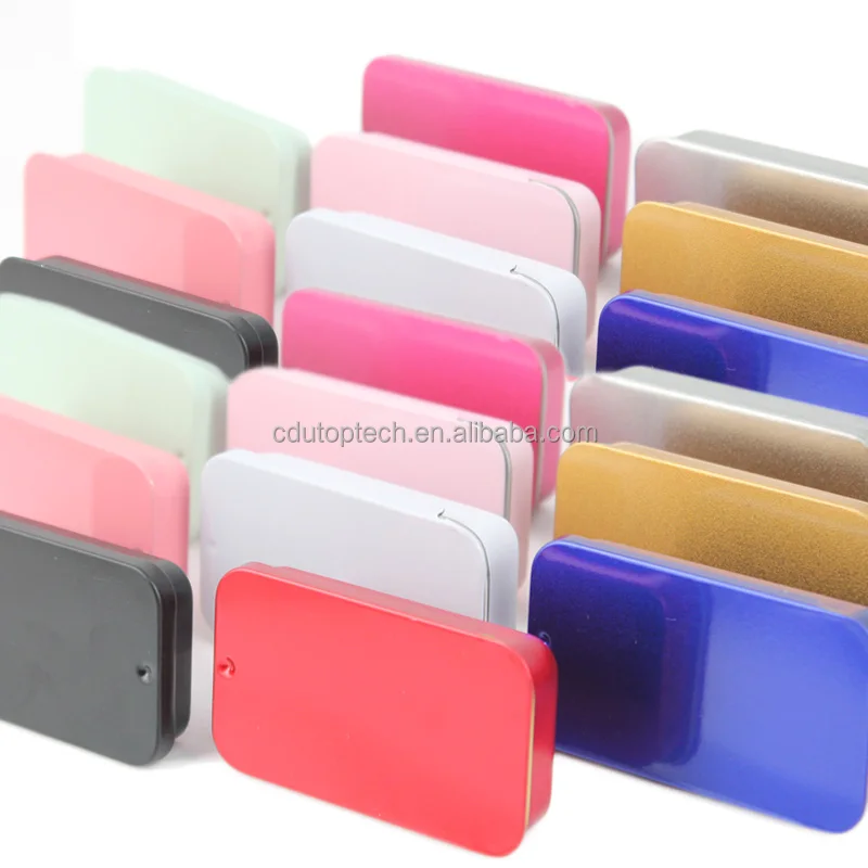 Empty Small Rectangle White Black Silver Mint/Cosmetic/Brow Soap/Solid Perfume/Lip Balm Slide Top Metal Tin Case/Box/Container