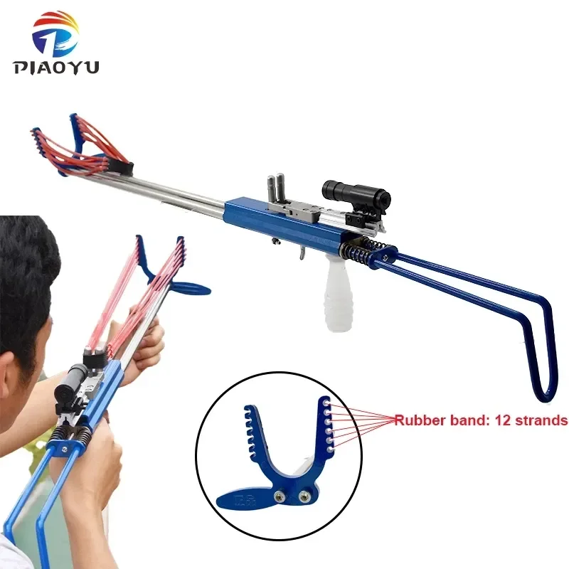 PIAOYU Hunting Metal Slingshot 12 Strands Of Rubber Band Outdoor Shooting Powerful Slingshot